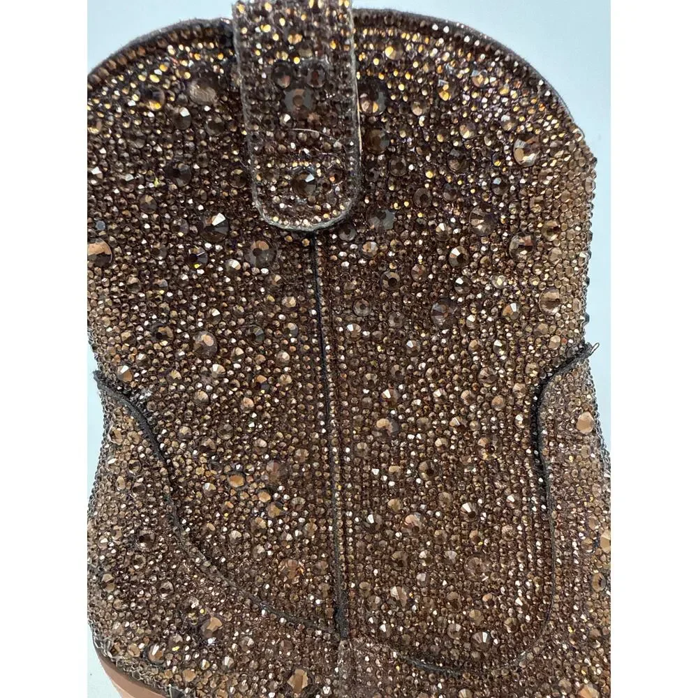 Betsey Johnson Western Boots Diva Womens 8 Shiny Brown Rhinestones Pointed Toe